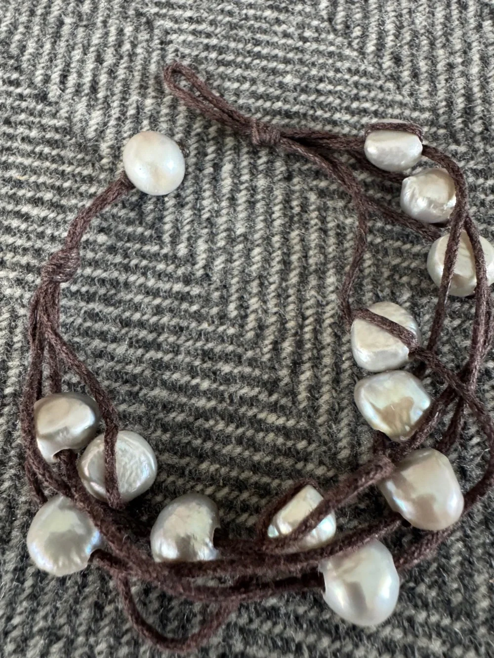 ROOST, MULTI STRAND GRAY RIVER, PEARL BRACELET WITH PEARL LOOP CLOSURE